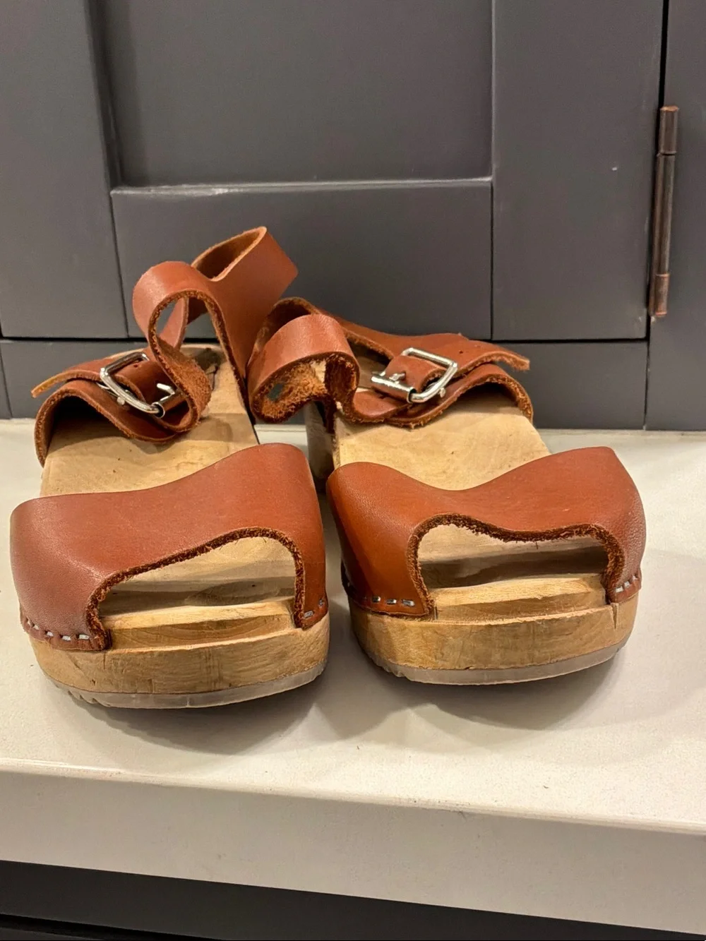 MIA Brown Leather Open-Toe Wedge Sandals